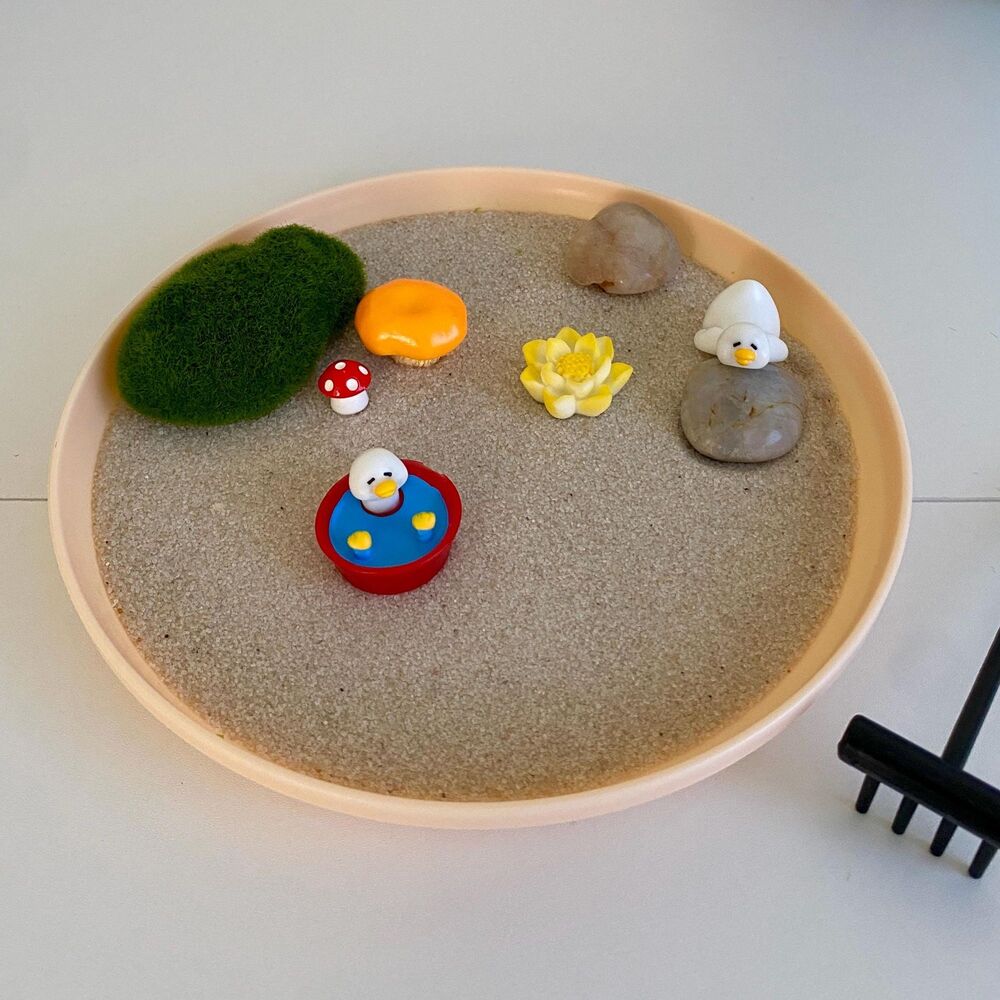 Mini Zen Garden Kit with Cute Duck and Mushroom Accessories, Cottagecore - Picture 2 of 5